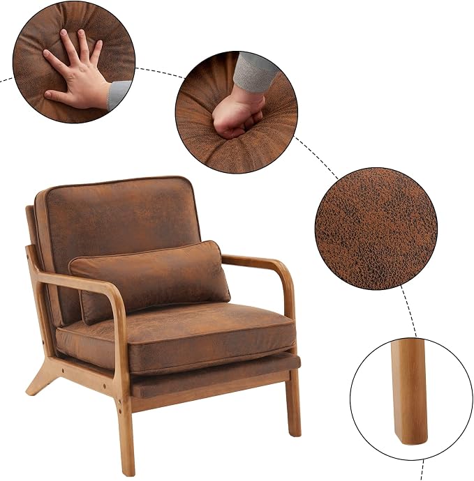 VINGLI Microfiber Rustic Comfy Accent Chair, Mid Century Modern Lounge Armchair - Image 3