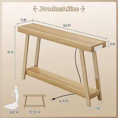 Huuger Console Table with Charging Station, USB-C Port, 2 Tiers Entryway Table - Image 2