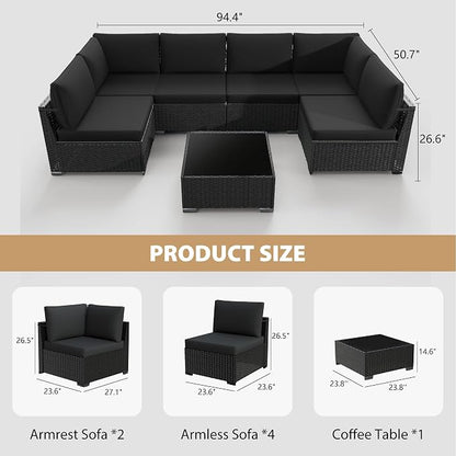 KIGOTY 7-Piece Patio Furniture Set, All-Weather PE Rattan Outdoor Sectional Sofa - Image 3