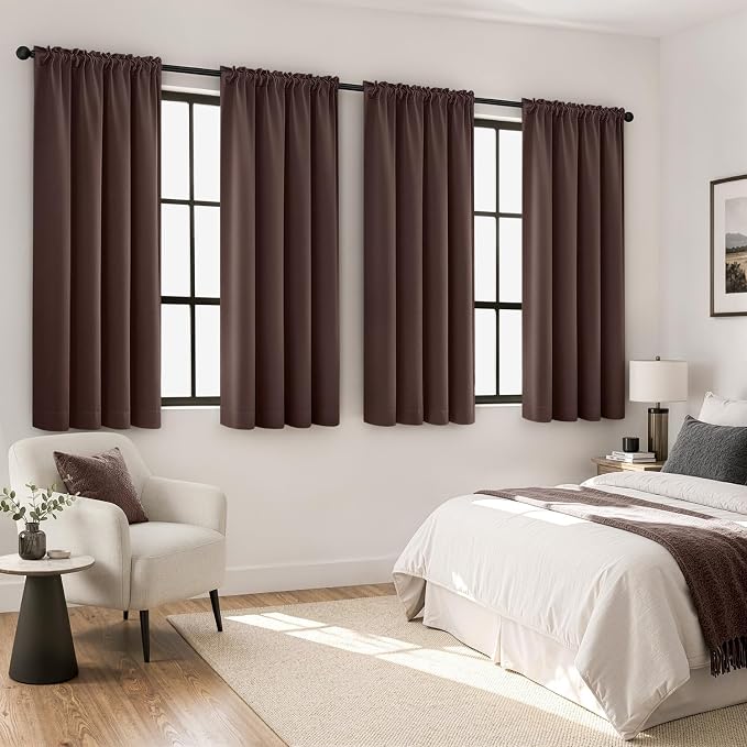 MIULEE 4 Panels Set Dark Brown Blackout Curtains 63 Inch Length Bedroom | - Image 2