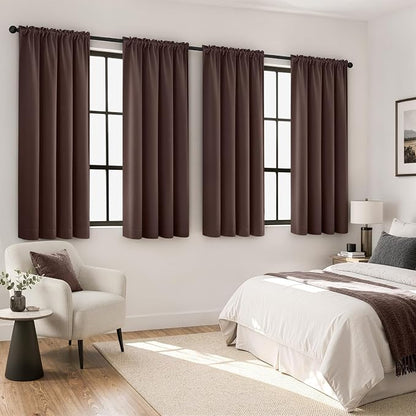 MIULEE 4 Panels Set Dark Brown Blackout Curtains 63 Inch Length Bedroom | - Image 2
