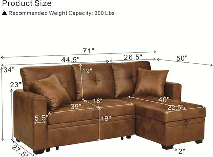 L Shaped Sectional Couch with Storage and Pull Out Bed, 3 Seater Sleeper Sofas - Image 3