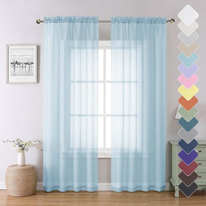 Light Blue Sheer Curtains 84 Inches Long 2 Panels, Light Filtering Solid Voile by Lecloud