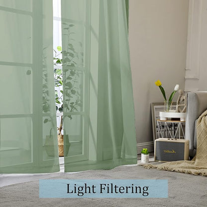 Sage Sheer Curtains 144 inch Extra Long, Elegant and Airy Drapes Translucent - Image 2