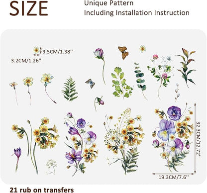 Floral Vintage Rub on Transfer for Furniture Large Flower UV DTF Transfer - Image 2