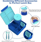 Kids Bento Lunch Box with 8oz Soup Thermo, Water Bottle, Kids Leakproof Lunch Food Containers with 4 Compartment, Insulated Hot Food Jar with Lunch Bag for School, Trvael (Blue)