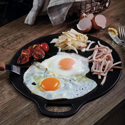 Victoria 15-Inch Cast Iron Tawa Dosa Pan, Pizza Pan with a Loop Handle, Crepe Tawa Preseasoned with Flaxseed Oil, Made in Colombia