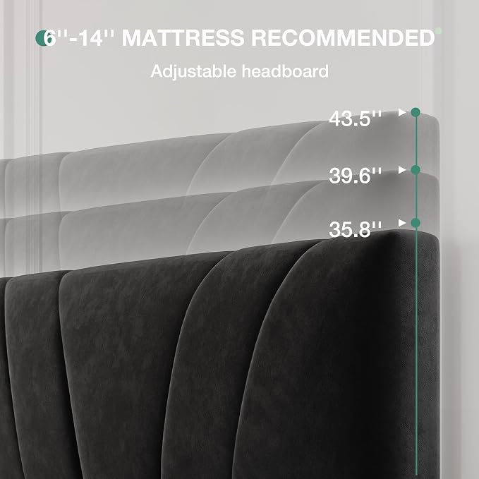 Novilla King Bed Frame and Headboard, King Bed Frame, Velvet Upholstered Bed - Image 4