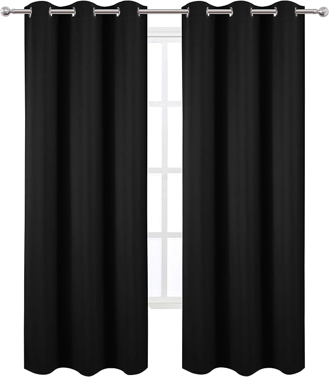 Black Thermal Blackout Curtains/42 x 95 Inch/Set of 2 Panels Room Darkening - Image 2