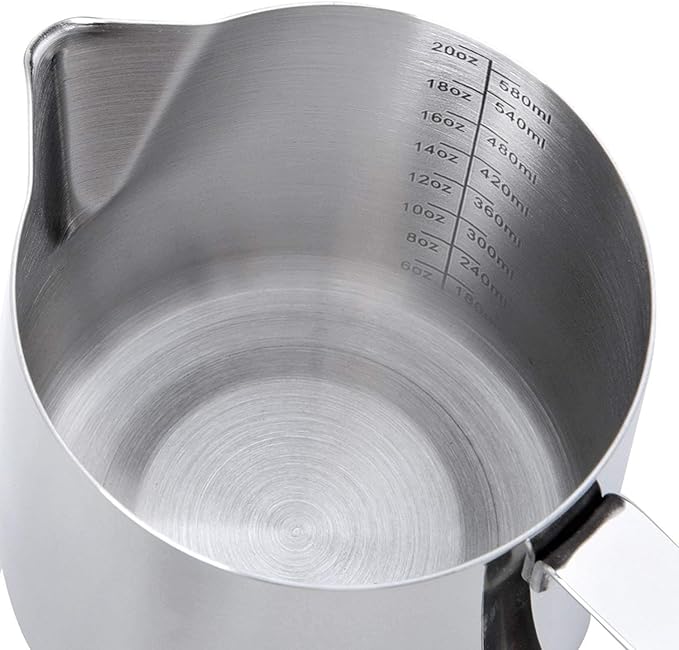 SIKEMAY Milk Frothing Pitcher Cup, 20oz/600ML Milk Frother Cup Stainless Steel Steaming Pitcher Milk Jug Coffee Latte Art Cappuccino Espresso Machine Accessories for Barista Steam Pitchers Tools