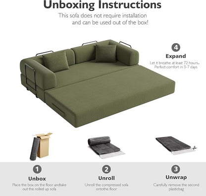 79in Convertible Sofa Bed, Corduroy Boneless Couch Bed, Futon Sleeper Sofa Pull - Image 5