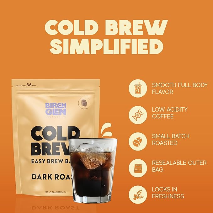 Birch Glen Roasters Cold Brew Coffee Bags - 12 Pack of Coarse Ground Coffee Filter Pitcher Packs for Easy Brewing - 100% Arabica - Yields 6 Pitchers - Medium Roast