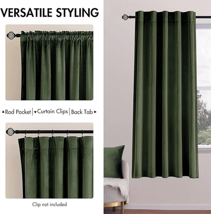 MIULEE Velvet Curtains 52x63 inches 2 Panels Olive Green Blackout Curtains | - Image 2