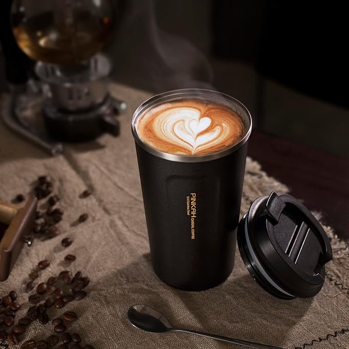 17OZ Stainless Steel Coffee Travel Mug, Double Walled Insulated Vacuum Tumbler Cup, Powder Coated Thermal with Lid for Hot and Cold Coffee Tea