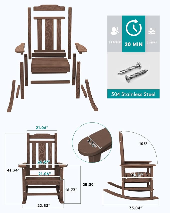 SERWALL Oversized Rocking Chair Set of 4 Outdoor, HDPE Outdoor Rocking Chair - Image 2