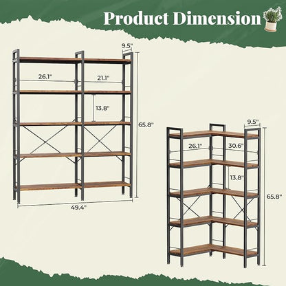 Huuger 5 Tier Bookshelf, L Shaped Corner Bookshelf - Image 2