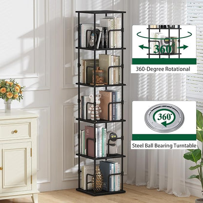 5-Tier Rotating Bookshelf, Freestanding Corner Bookshelf Industrial Style - Image 4