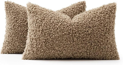 Faux Fur Throw Pillow Covers 20x12 Inch Set of 2 Boucle Neutral Decorative - Image 7