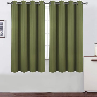 Olive Green Blackout Curtains 52 x 63 Inch Length/Set of 2 Curtain by Lemomo