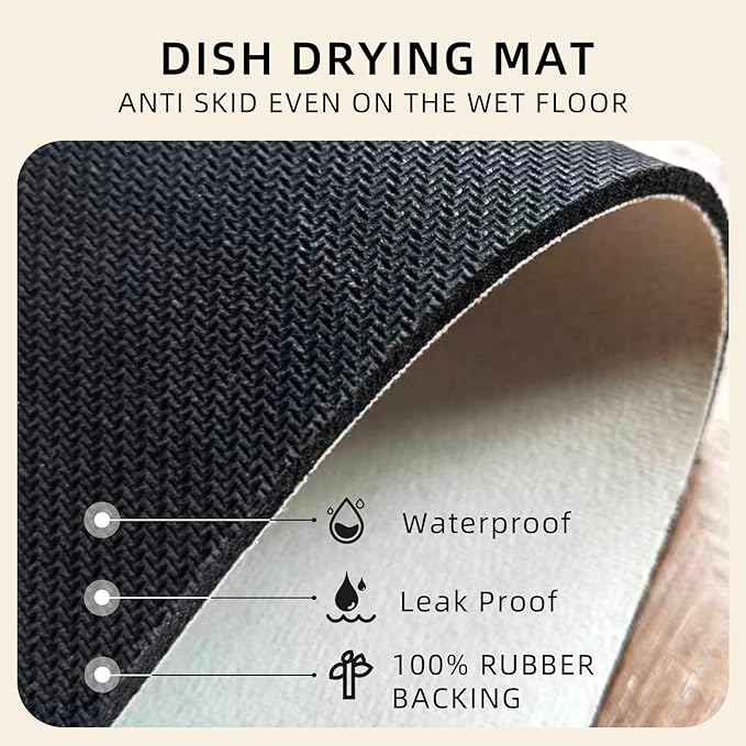 Dish Drying Mat, Absorbent Coffee Mat Rubber Backed, Soft Silicone Dish Drying Mat for Kitchen Counter or Sink for Kitchen Bathroom Coffee Bar (Tulip, 12 x 16 Inches)