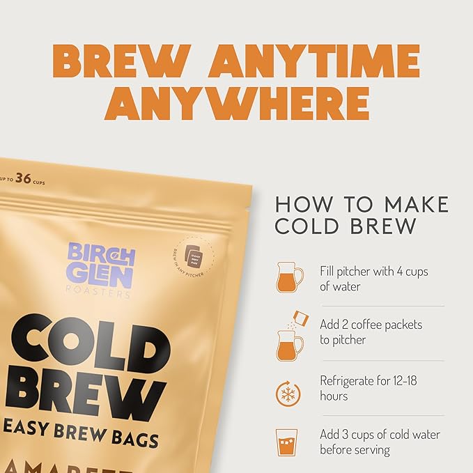 Birch Glen Roasters Cold Brew Coffee Bags - 12 Pack of Coarse Ground Coffee Filter Pitcher Packs for Easy Brewing - 100% Arabica - Yields 6 Pitchers - French Toast Flavor