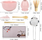 PHILORN Matcha Whisk Set 9Pcs Ceramic Matcha Kit Matcha Bowl with Spout, Whisk, Holder, Bamboo Scoop, Scoop Rest, Sifter and Tea Towe for Matcha Lover and Tea Ceremony (Pink)