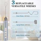 Milk Frother Handheld for Coffee, Electric Whisk 3 Speed Adjustable, Drink Mixer with Stainless 3 Whisks, Rechargeable Hand Frother Wand, for Latte Cappuccino Hot Chocolate Egg Cement Gray
