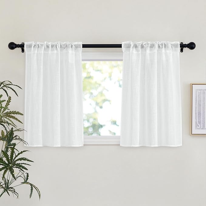 NICETOWN White Linen Sheer Kitchen Window Curtains Over Sink, Rod Pockets & - Image 2