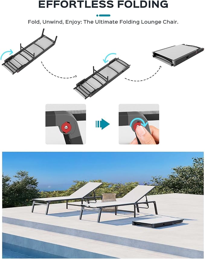 Ciokea Aluminum Foldable Lounge Chairs Set of 4 - Image 6