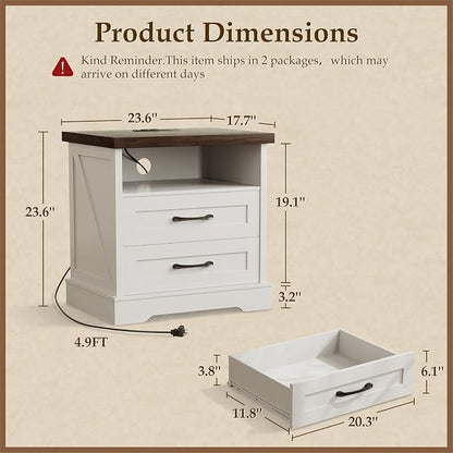 AODK 24 Inch Farmhouse Nightstand Set of 2, Bedside Tables - Image 2