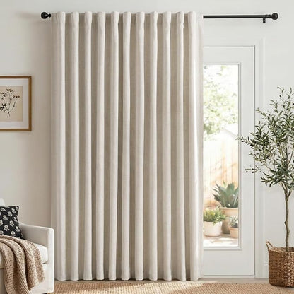 Linen Textured Total Blackout Sliding Door Curtains 96 Inches Long, Cream | by 100BlackoutShield