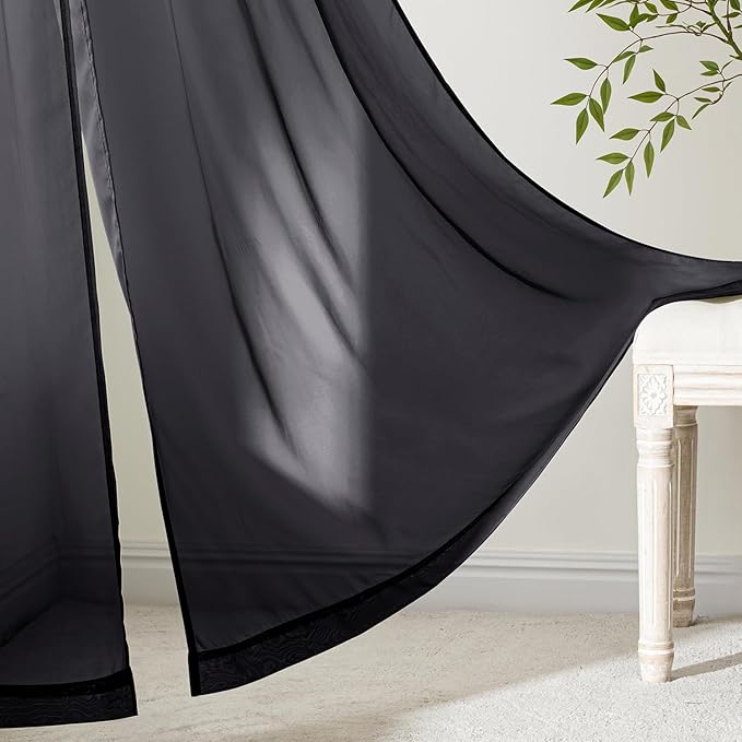 MIULEE 4 Panels Half Window Tier Black Sheer Curtains 42 x 36 Inches | Light - Image 6