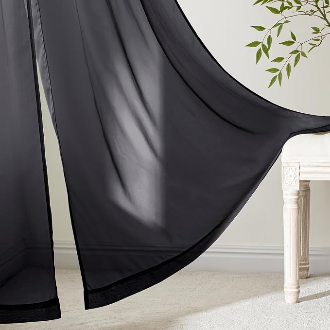 MIULEE Black Sheer Curtains 96 Inches Long 4 Panels 42 x 96 Inches | Light - Image 6