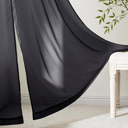 MIULEE Black Sheer Curtains 96 Inches Long 4 Panels 42 x 96 Inches | Light - Image 6