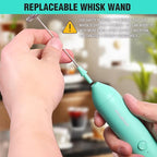 HAUSHOF Powerful Rechargeable Milk Frother Wand with Stand, Handheld Electric Foam Maker, Drink Mixer with Detachable Stainless Steel Whisk for Coffee Latte, Cappuccino, Matcha, Green
