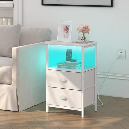 sthmec Nightstand with Charging Station, LED Night Stand Set 2, Bedside Table - Image 2
