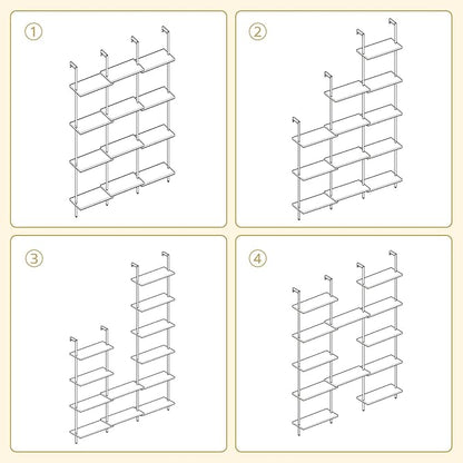HOOBRO DIY Ladder Shelf, 6-Tier Wooden Wall Mounted Bookshelf, Narrow Gold - Image 8