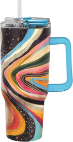 RainCaper 18/8 Stainless Steel Insulated Water Tumbler with Straw | 30oz, BPA-Free, Double Wall for Hot & Cold | Travel-Friendly, Cup Holder Ready (EttaVee Abstract 1)