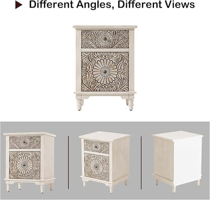 HOMPUS White Nightstand with Drawer & Storage, Fully-Assembled Flower Motif - Image 9