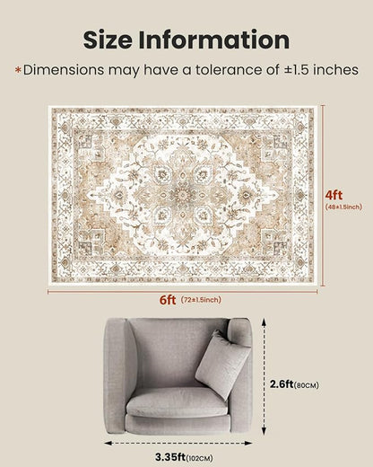 AMADA HOMEFURNISHING 4x6 Washable Area Rug, Low-Profile Entryway Rug - Image 2