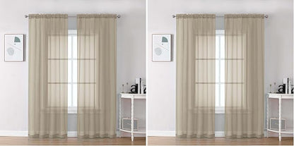Chyhomenyc Taupe Sheer Curtains 84 Inches Long 2 Panels Set- Light Filtering by Chyhomenyc