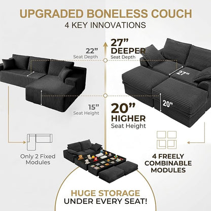 Upgrade Boneless Couch with Storage, Extra Deep&High Seat Modular Sectional - Image 6