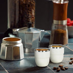 4oz Stackable Cup, Vacuum Insulated Espresso Cup Set of 2, Espresso Shot Glass for Coffee, Double Wall Stainless Steel Mini Tumbler Shot Glasses with Straw and Lid (A-white2P, 4oz)