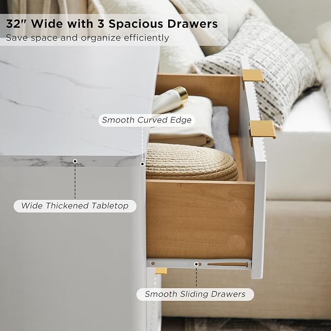 T4TREAM Fluted 3 Drawers Nightstand, Oversized Extra Large Modern Side Table - Image 5