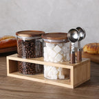 KKC HOME ACCENTS Vacuum Sealed Sugar Coffee Container set with Spoon for Countertop,Glass Sealed Jar Canisters with Wood Lids for Loose Leaf Tea,Sugar,Salt,25 Fluid-oz