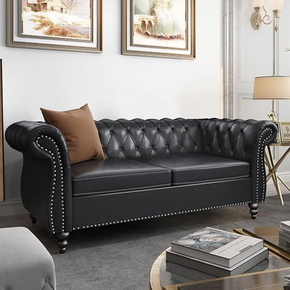 Chesterfield Loveseat Sofa, Modern Leather Small Sofa Couch 2 Seater - Image 3