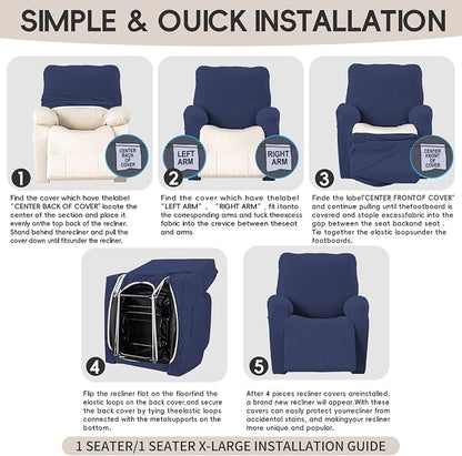 Recliner Chair Covers, 4-Piece Stretch Geometric Strokes Jacquard Reclining - Image 8