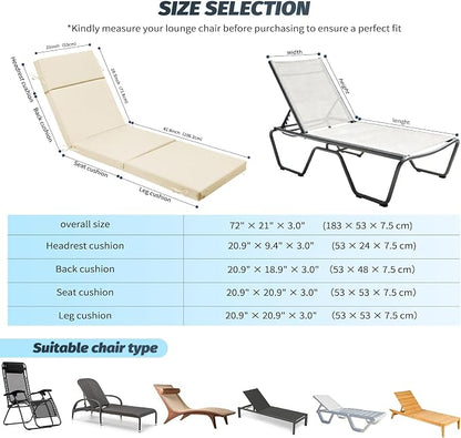 2 Pcs Outdoor Chaise Lounge Cushion 72" x 21" x 3", 4-Section Folding Patio - Image 3