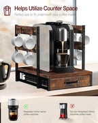 Coffee Pod Holder, Vertuo Pod Holder Compatible with Nespresso, 28 Large or 56 Small Nespresso Capsule Organizer Drawer Station with Cup Rack, Rustic Brown