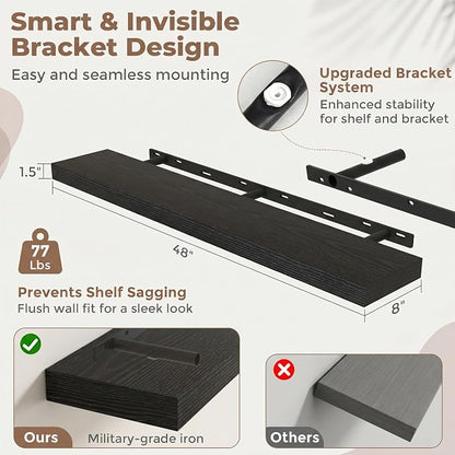 FLYJOE Floating Shelves for Wall, 48 Inch Floating Shelves Set of 1, Kitchen - Image 2